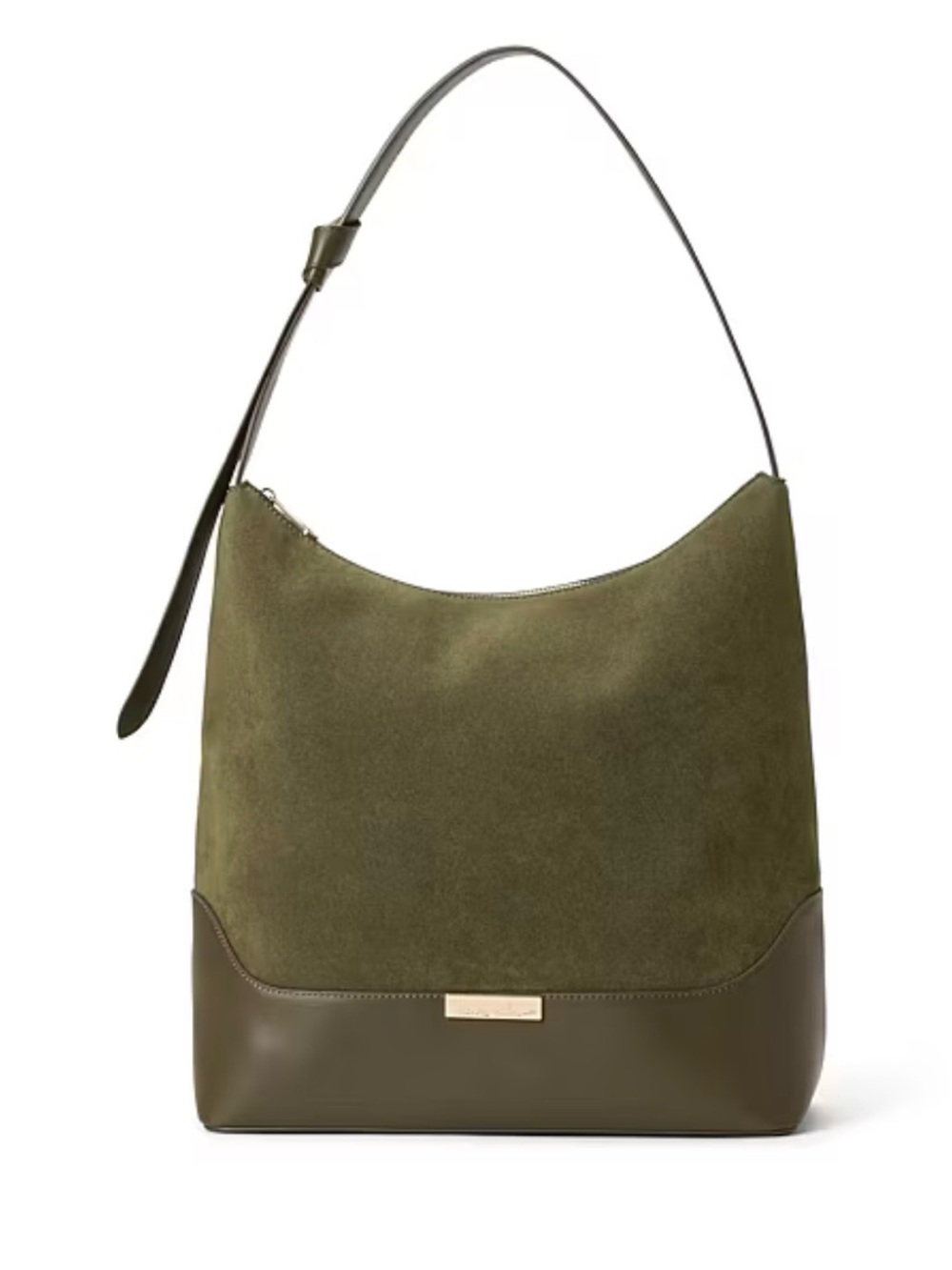 Nicole Miller Olive Suede & Leather Vegan Shoulder Hobo Bag